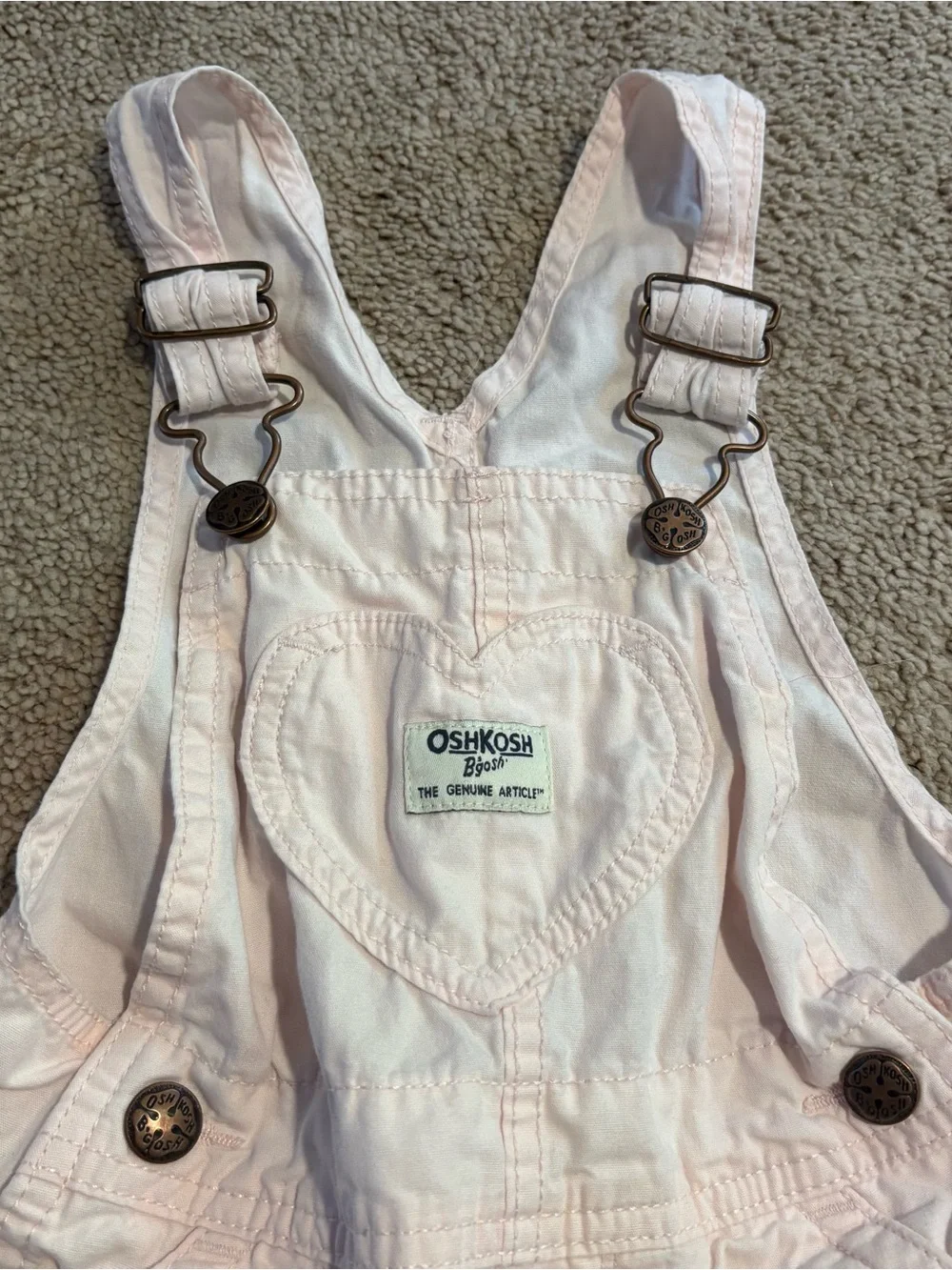 OshKosh B'gosh Light Pink Heart Button Short Overalls Size 2T